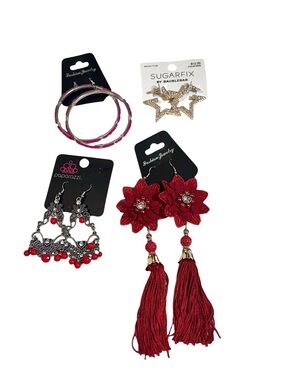 Paparazzi Red Floral Tassel Earrings with Crystal Accent